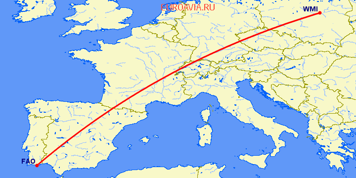 перелет Фару — Варшава на карте