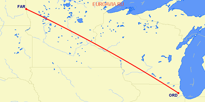 перелет Фарго — Чикаго на карте