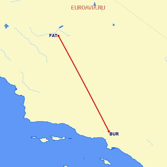 перелет Фресно — Бурбанк на карте