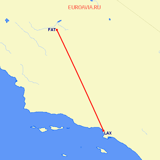 перелет Фресно — Лос Анджелес на карте