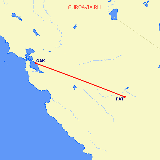 перелет Фресно — Окленд на карте