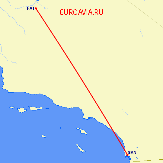 перелет Фресно — Сан Диего на карте