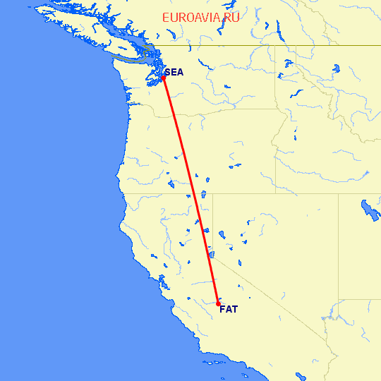 перелет Фресно — Сиэтл на карте