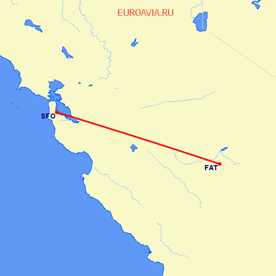 перелет Фресно — Сан Франциско на карте