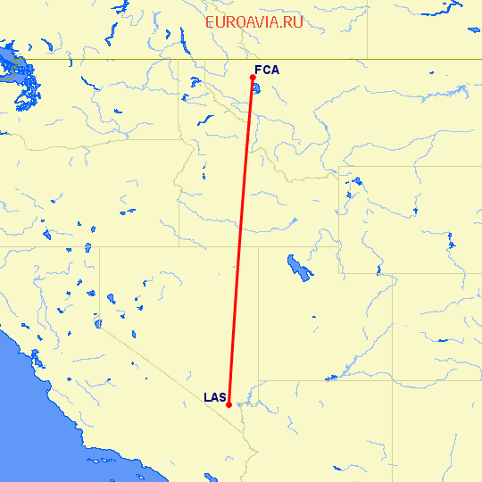 перелет Калиспелл — Лас Вегас на карте