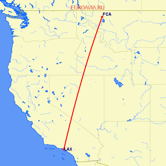 перелет Калиспелл — Лос Анджелес на карте