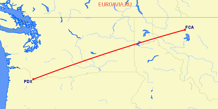 перелет Калиспелл — Портленд на карте