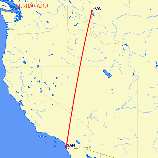 перелет Калиспелл — Сан Диего на карте