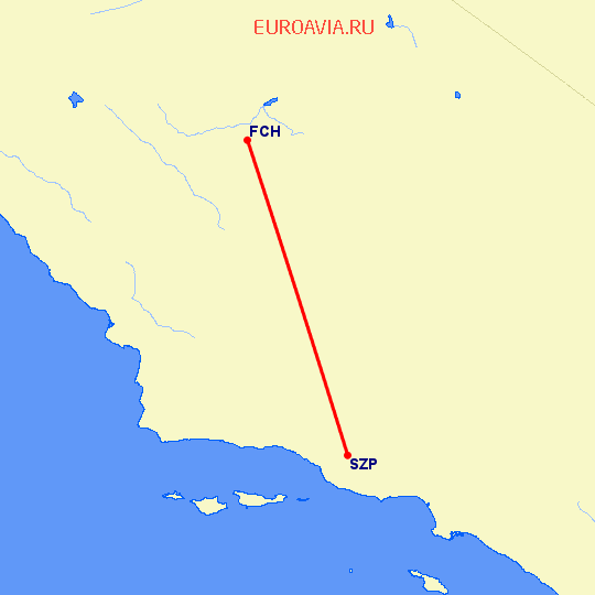 перелет Фресно — Santa Paula на карте