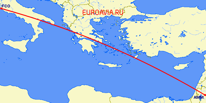перелет Рим — Амман на карте