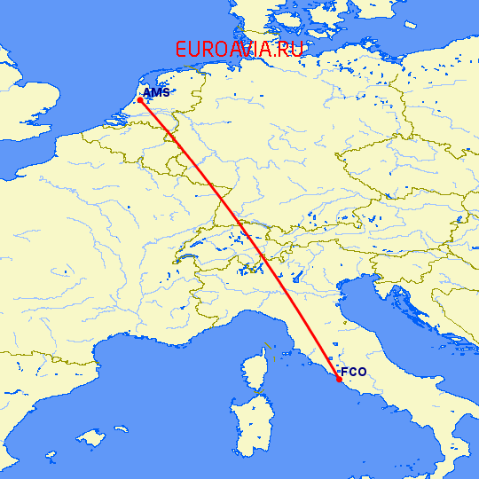 перелет Рим — Амстердам на карте