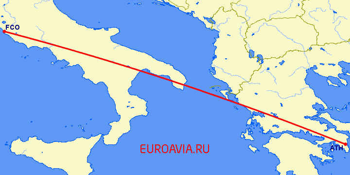 перелет Рим — Афины на карте