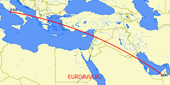 перелет Рим — Абу Даби на карте