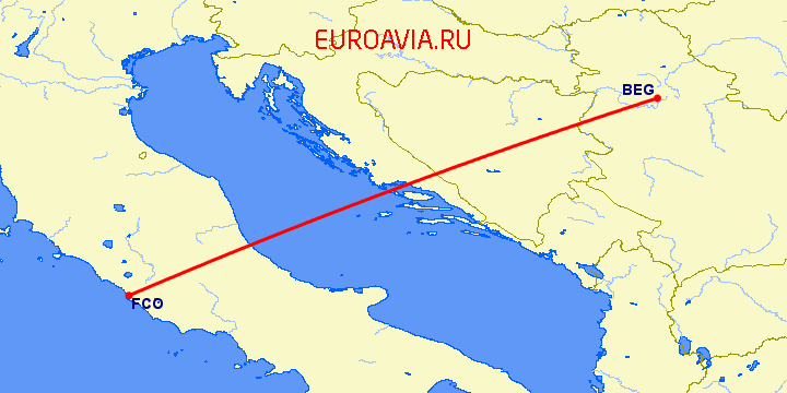перелет Рим — Белград на карте