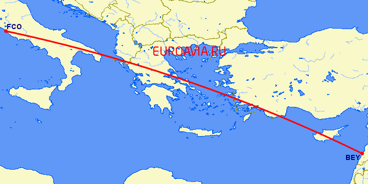 перелет Рим — Бейрут на карте