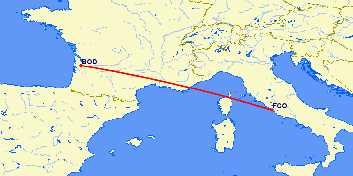 перелет Рим — Бордо на карте