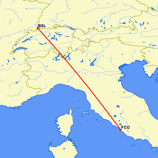 перелет Рим — Базель-Мюлуз на карте