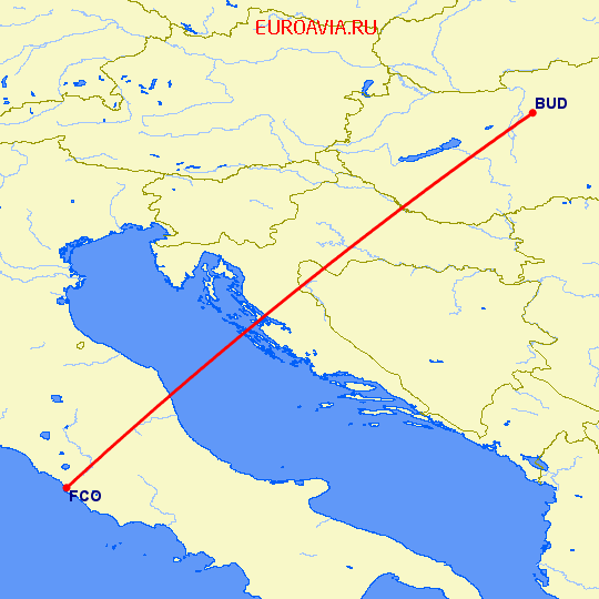 перелет Рим — Будапешт на карте