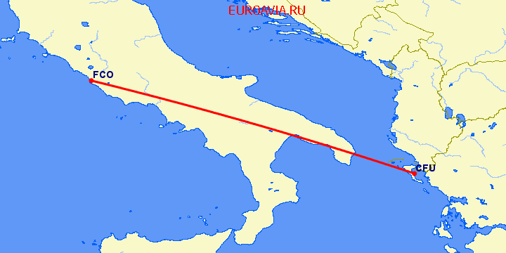 перелет Рим — Керкира на карте