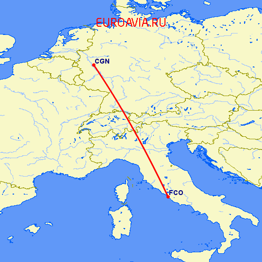 перелет Рим — Кельн на карте