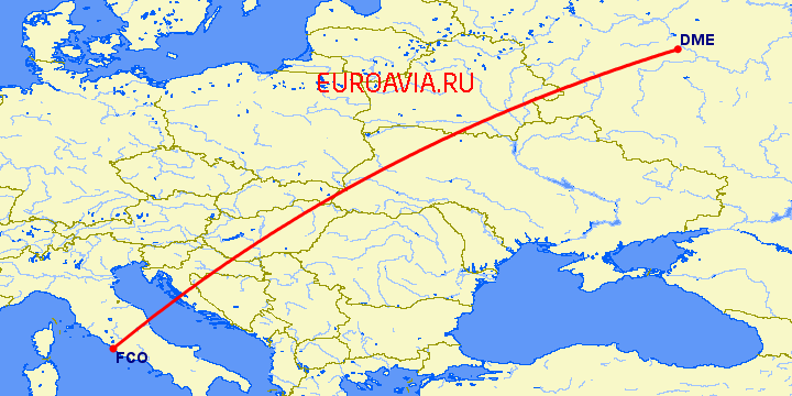 перелет Рим — Москва на карте