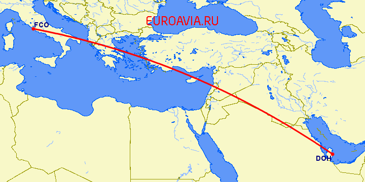 перелет Рим — Доха на карте