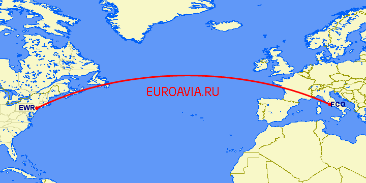 перелет Рим — Ньюарк на карте