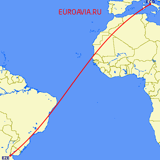 перелет Рим — Буэнос Айрес на карте