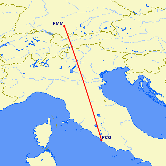 перелет Рим — Мемминген на карте