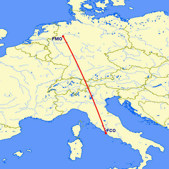 перелет Рим — Мюнстер-Оснабрюк на карте