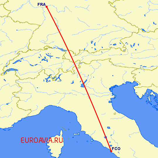 перелет Рим — Франкфурт на Майне на карте
