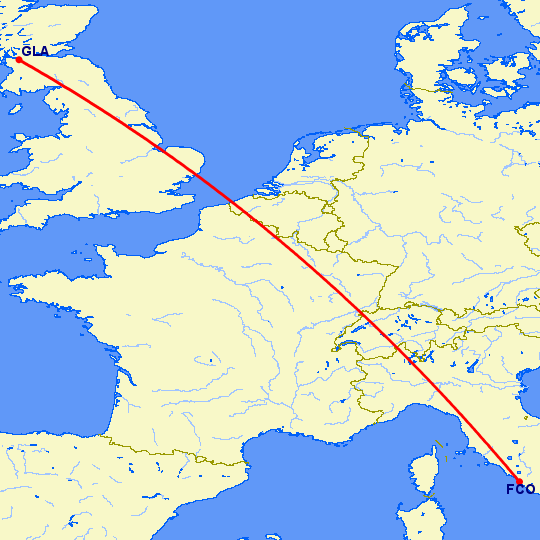 перелет Рим — Глазго на карте