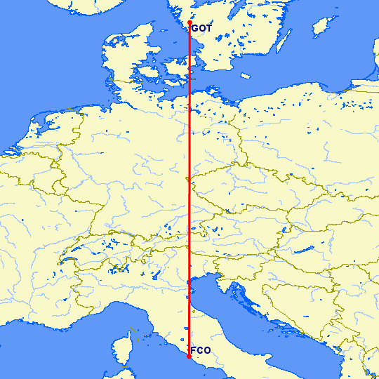перелет Рим — Гетеборг на карте