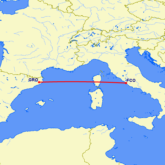 перелет Рим — Жирона на карте