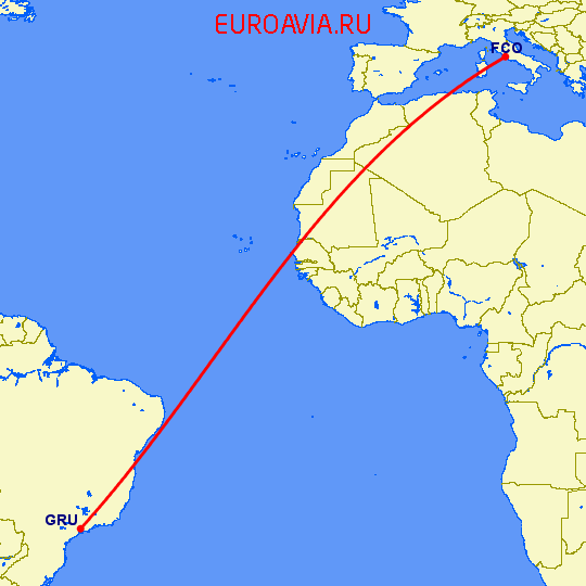 перелет Рим — Сан Паулу на карте