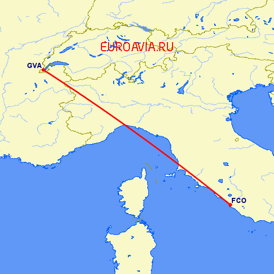 перелет Рим — Женева на карте