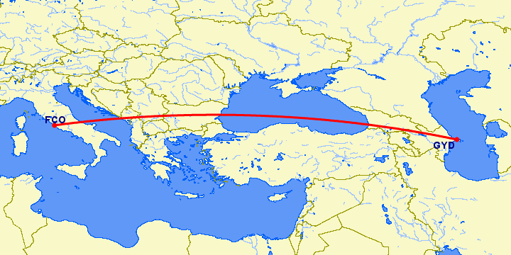 перелет Рим — Баку на карте