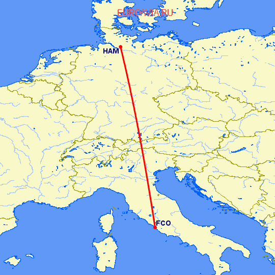 перелет Рим — Гамбург на карте