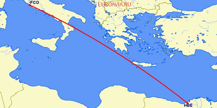 перелет Рим — Александрия на карте
