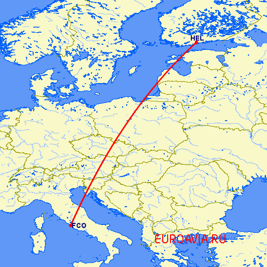 перелет Рим — Хельсинки на карте