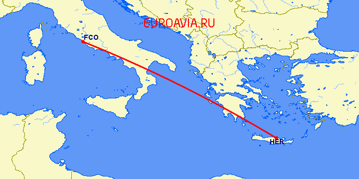 перелет Рим — Ираклион на карте