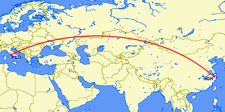 перелет Рим — Ханчжоу на карте