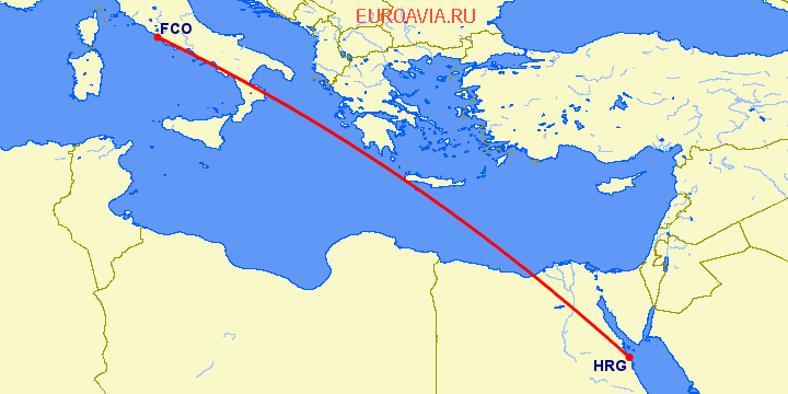 перелет Рим — Хургада на карте