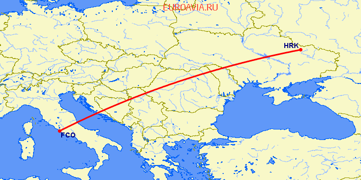 перелет Рим — Харьков на карте