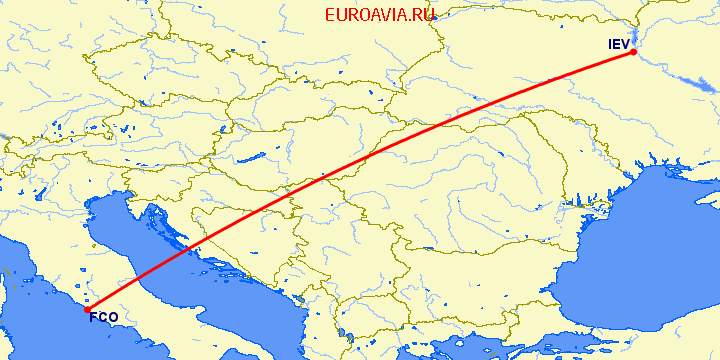 перелет Рим — Киев на карте