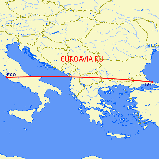 перелет Рим — Стамбул на карте