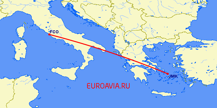 перелет Рим — Миконос на карте