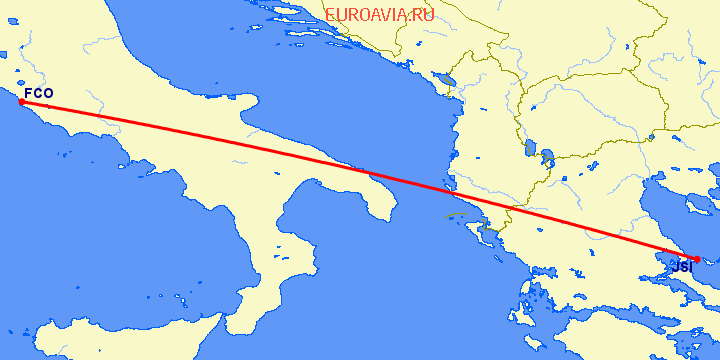 перелет Рим — Скиатлос на карте