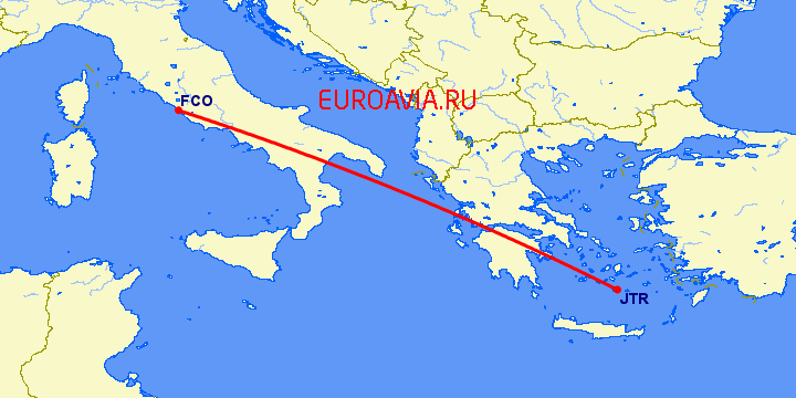 перелет Рим — Санторини на карте
