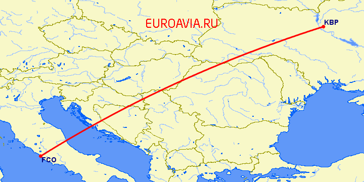 перелет Рим — Киев на карте